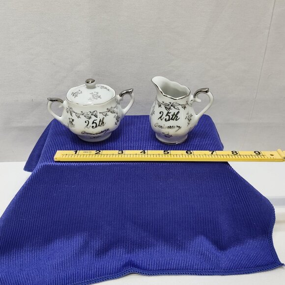 Norcrest 25th Anniversary Miniature Creamer Sugar Bowl Set Fine China Japan VTG - Picture 8 of 8